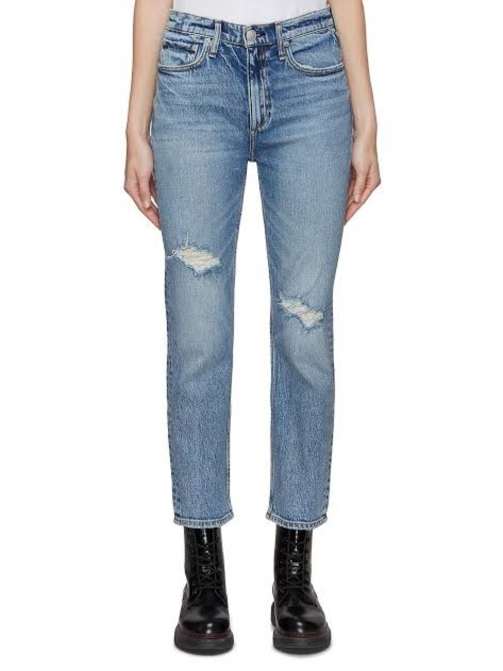 Rag & bone wren ripped high rise waist ankle slim jeans in everly size 27